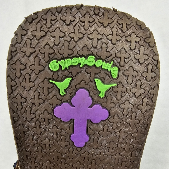 GYPSY SOULE Brown Flip-flops Turquois Copper Crystal Rhinestone Metallic size 8 - Picture 11 of 11